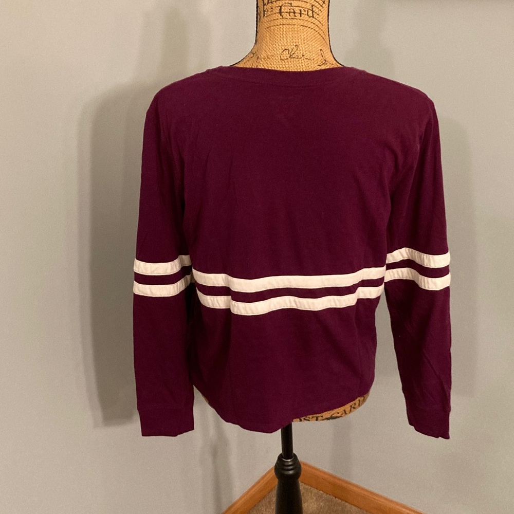 Champion Athleticwear Burgundy Long Sleeve Tee White Stripes Women Size L - Picture 3 of 10